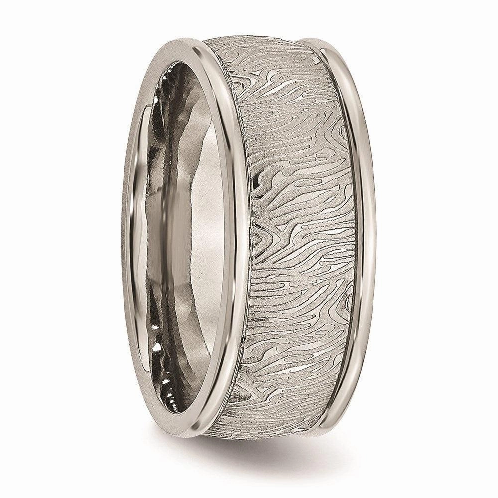 Stainless Steel Polished 9mm Textured Rounded Edge Ring