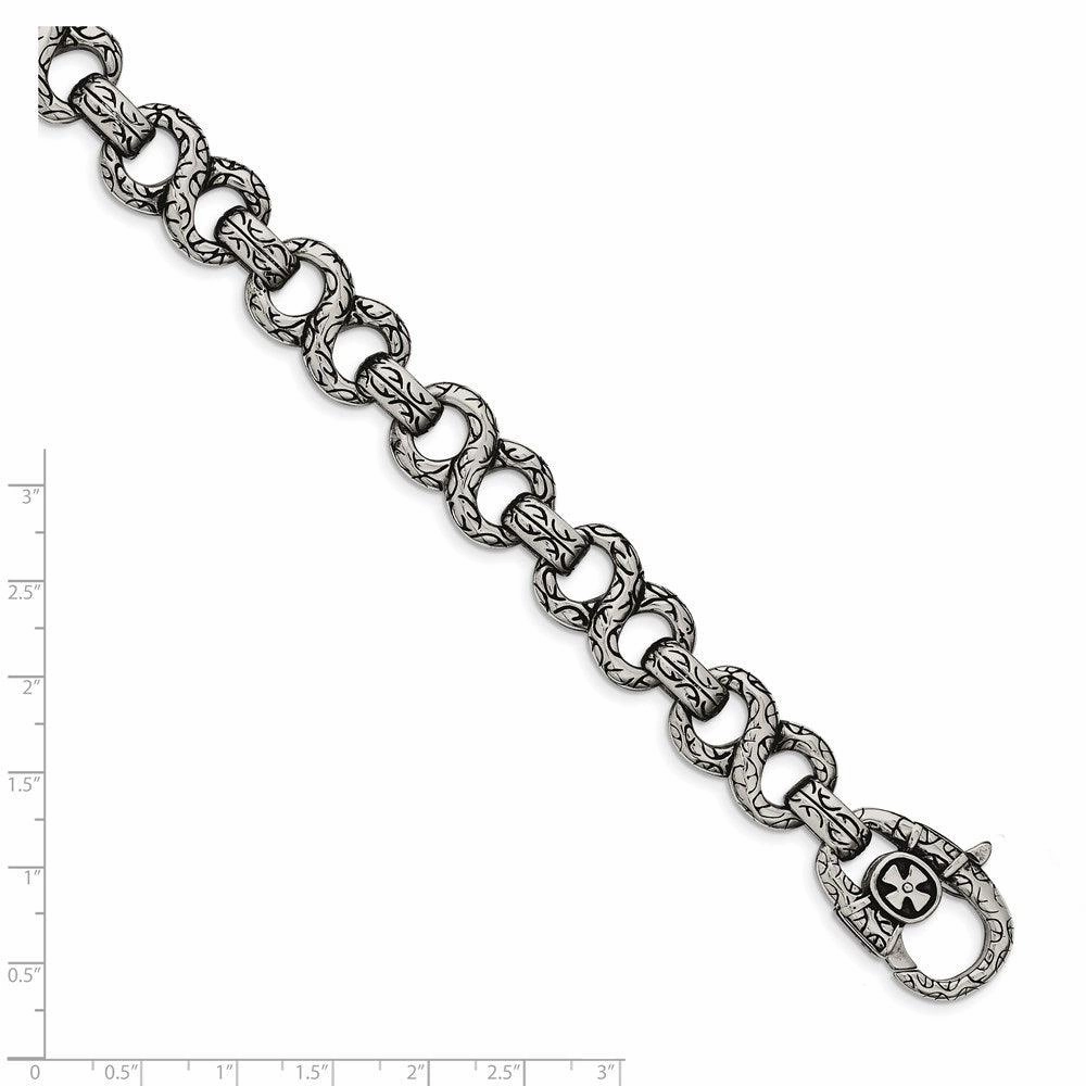 Stainless Steel Polished & Antiqued 8.5in Bracelet