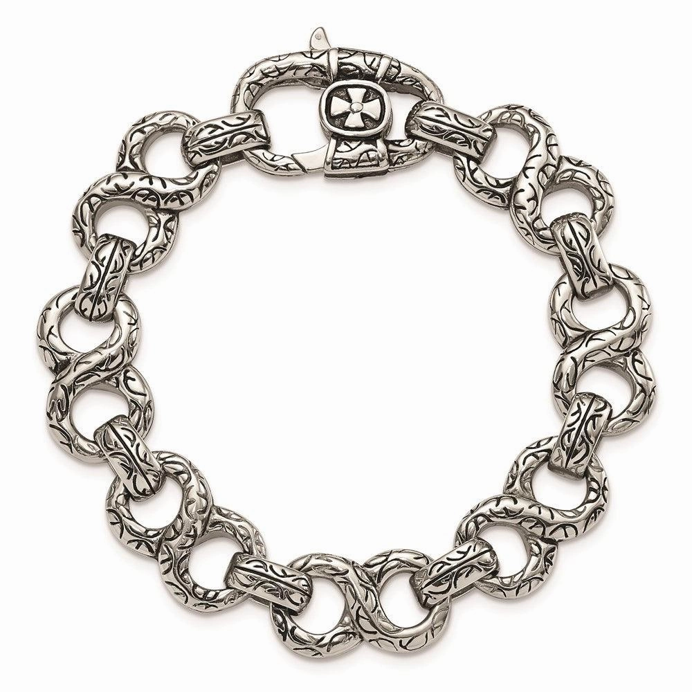 Stainless Steel Polished & Antiqued 8.5in Bracelet