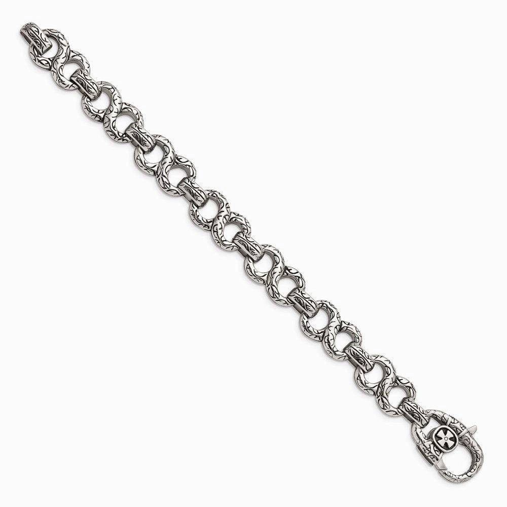 Stainless Steel Polished & Antiqued 8.5in Bracelet