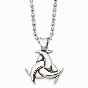 Stainless Steel Polished & Antiqued Celtic Knot 22in Necklace