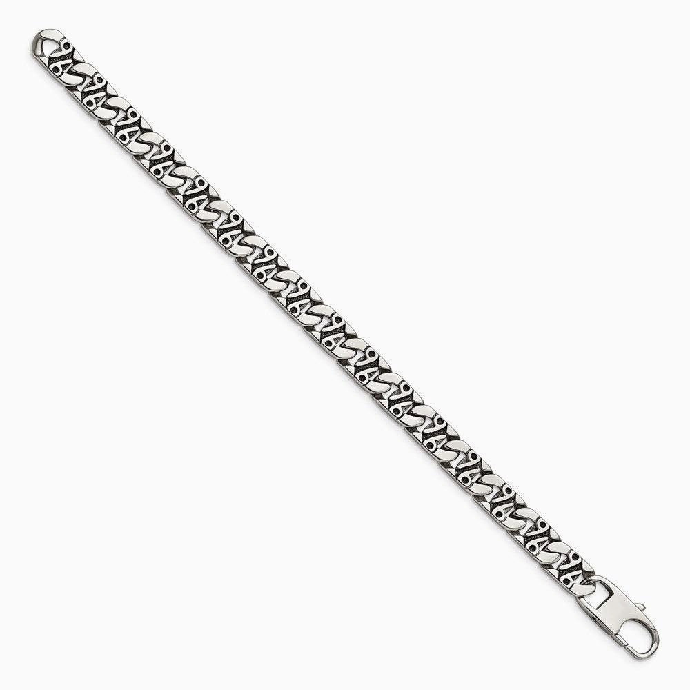 Stainless Steel Polished & Antiqued Links 8.75in Bracelet