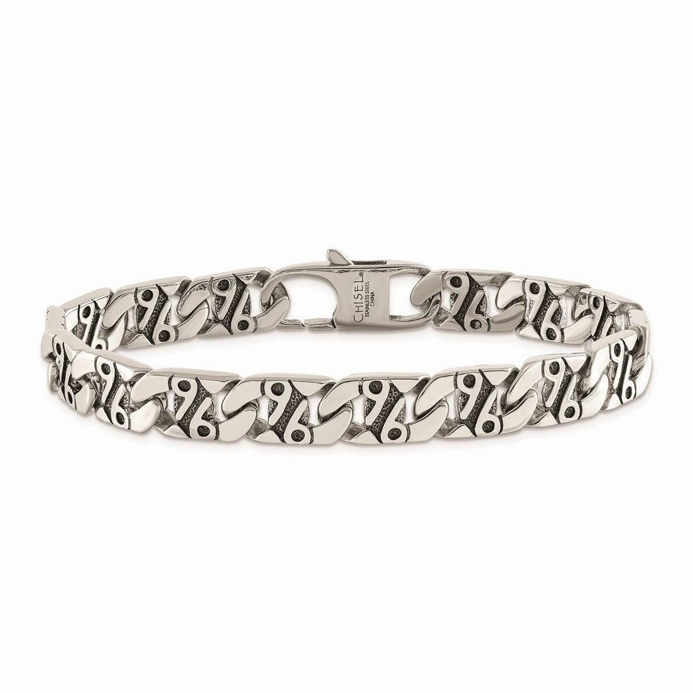 Stainless Steel Polished & Antiqued Links 8.75in Bracelet