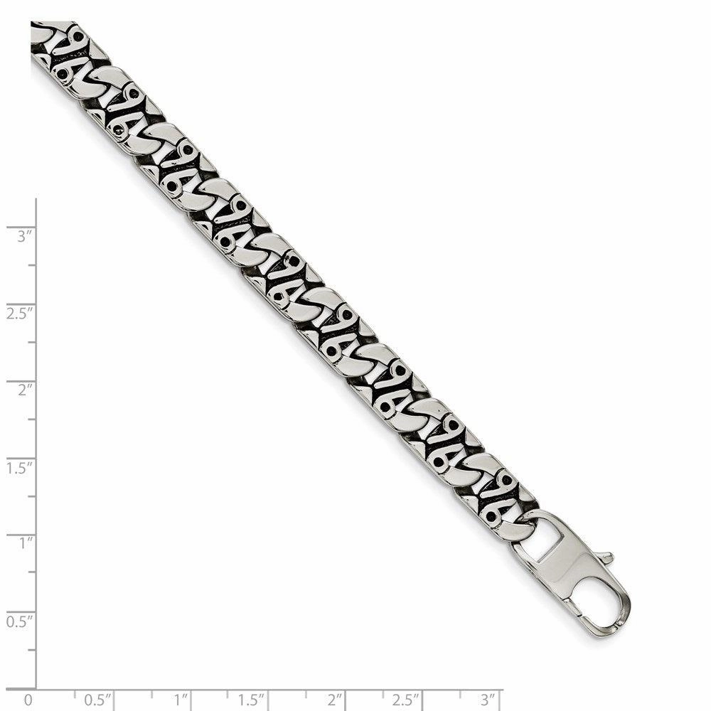 Stainless Steel Polished & Antiqued Links 8.75in Bracelet