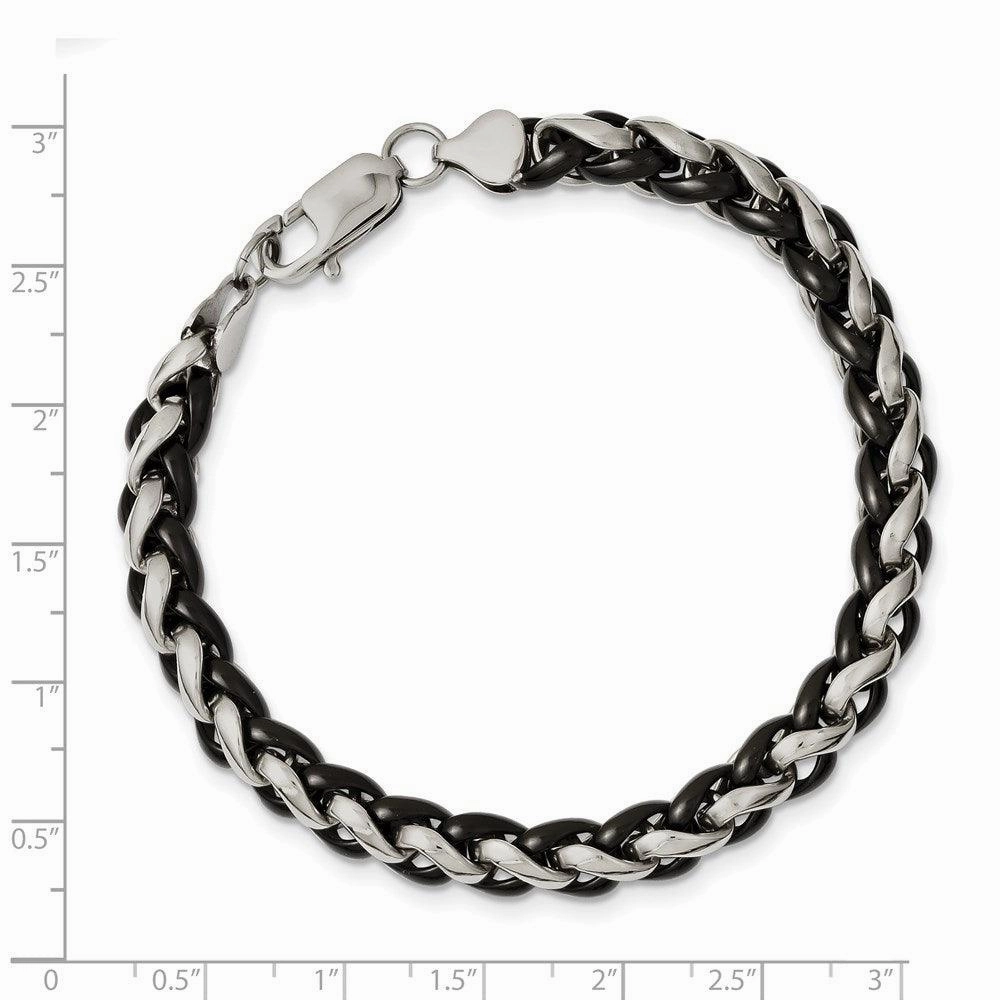 Stainless Steel Polished & Black IP-plated 8.25in Bracelet