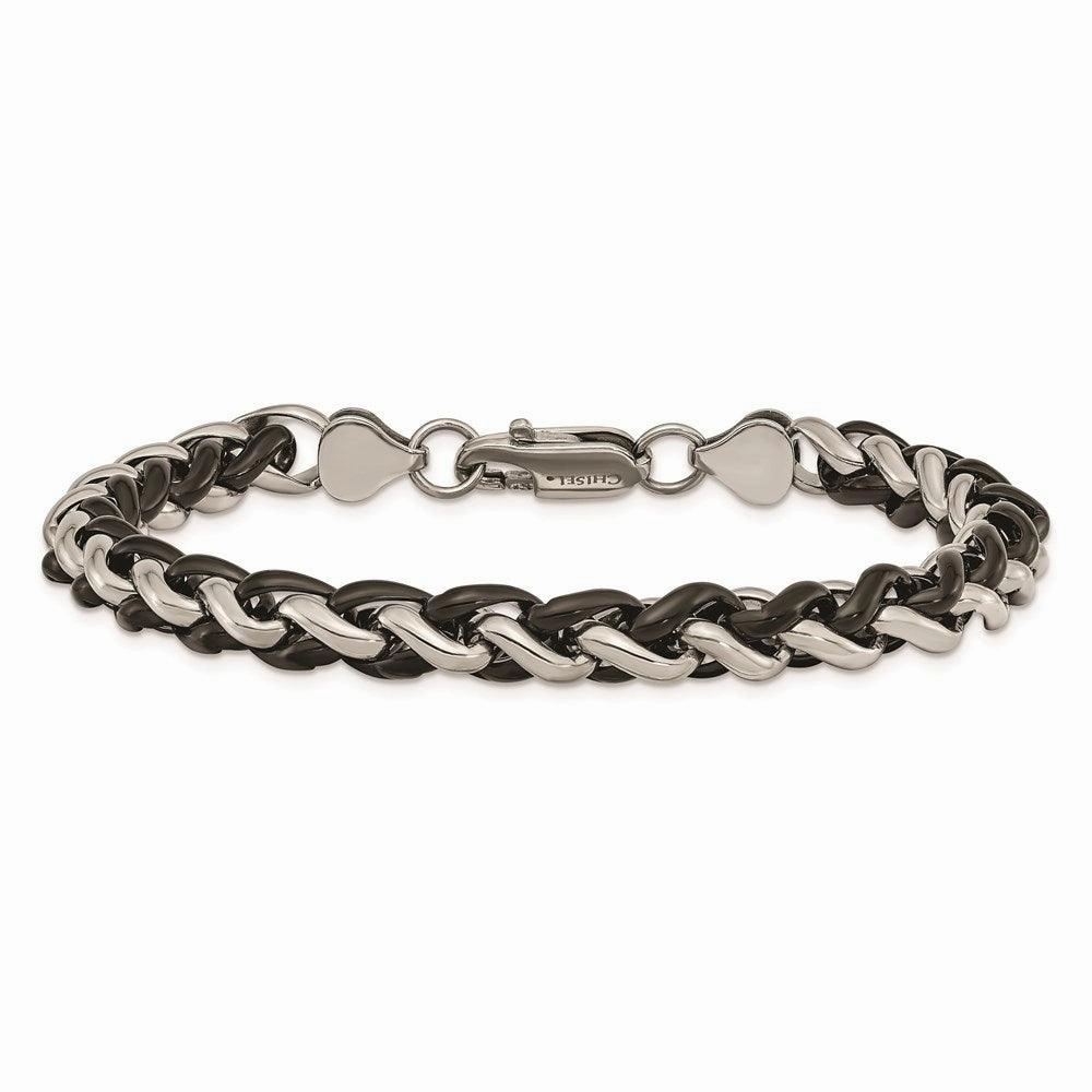 Stainless Steel Polished & Black IP-plated 8.25in Bracelet