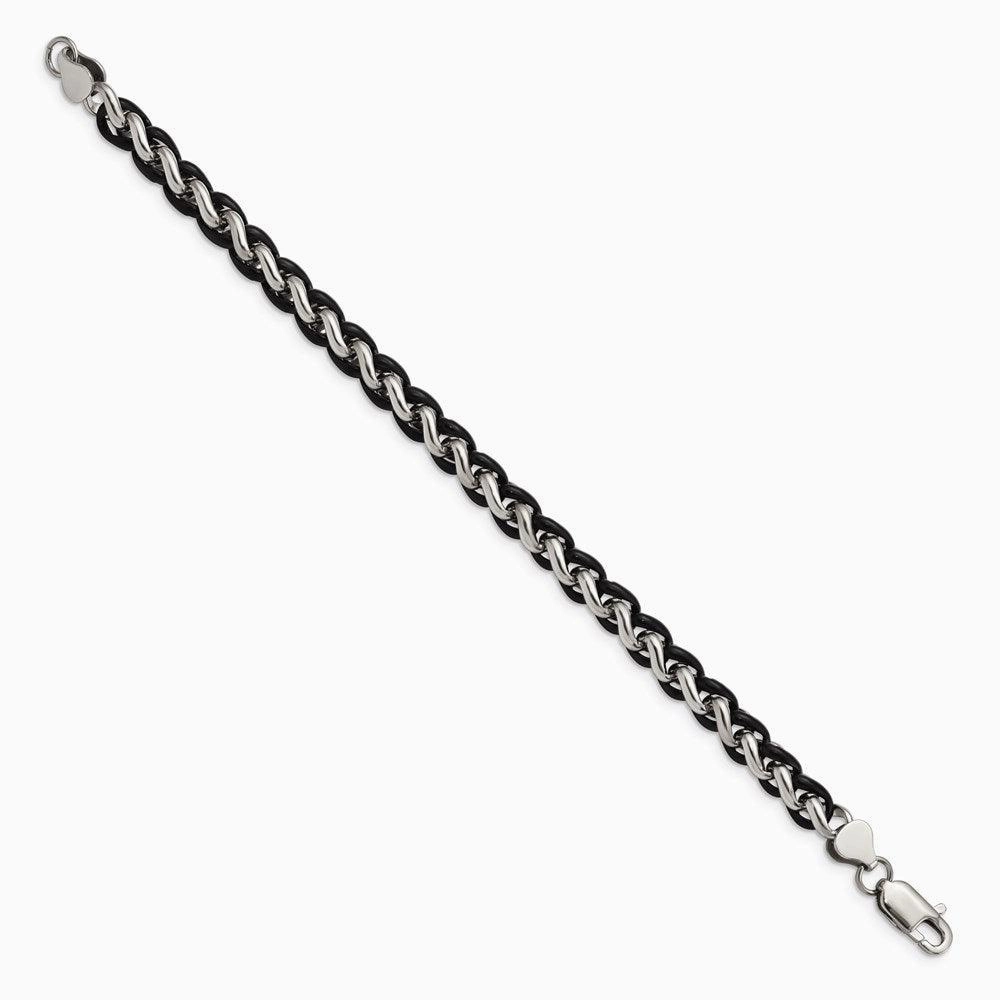 Stainless Steel Polished & Black IP-plated 8.25in Bracelet