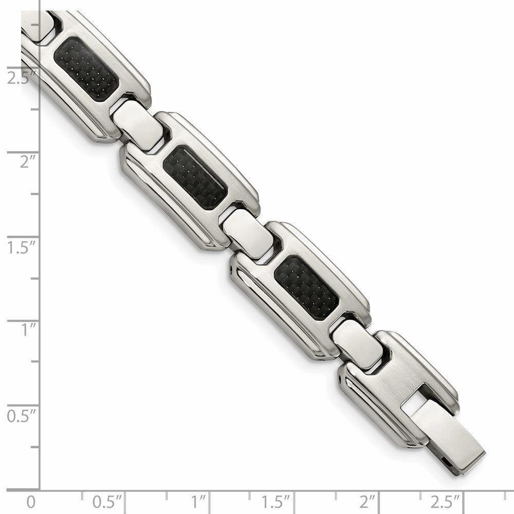 Stainless Steel Polished & Brushed Black Carbon Fiber Inlay Bracelet