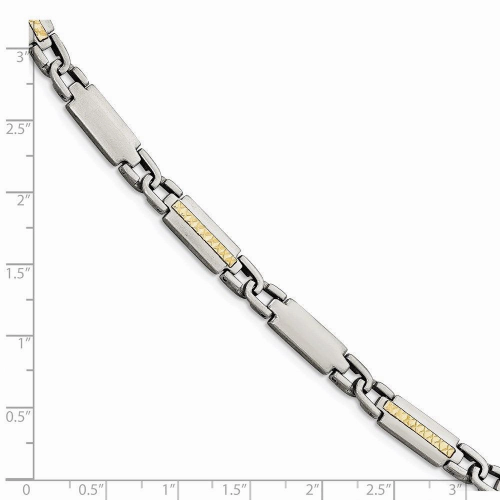 Stainless Steel Polished & Brushed w/14k Fancy Link 8.75in Bracelet