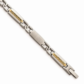 Stainless Steel Polished & Brushed w/14k Fancy Link 8.75in Bracelet