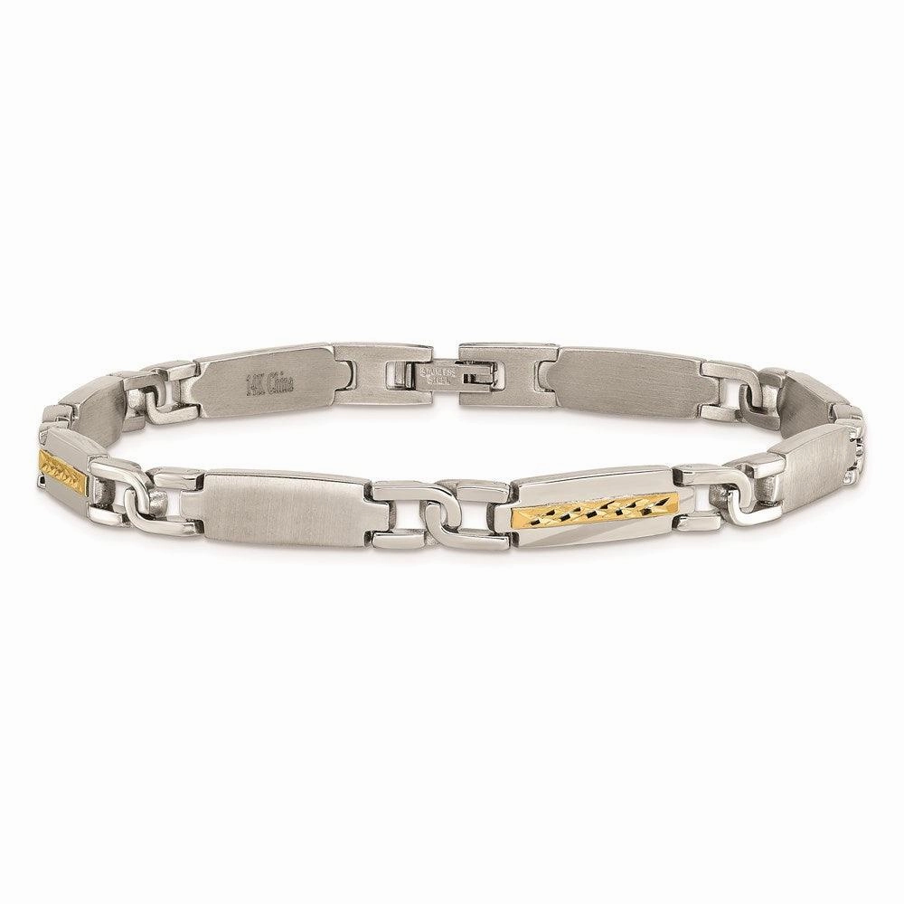 Stainless Steel Polished & Brushed w/14k Fancy Link 8.75in Bracelet