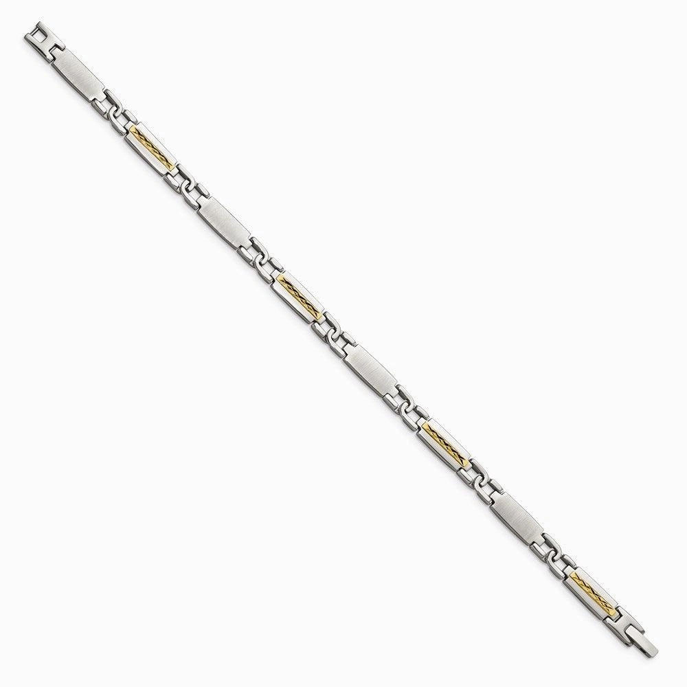 Stainless Steel Polished & Brushed w/14k Fancy Link 8.75in Bracelet