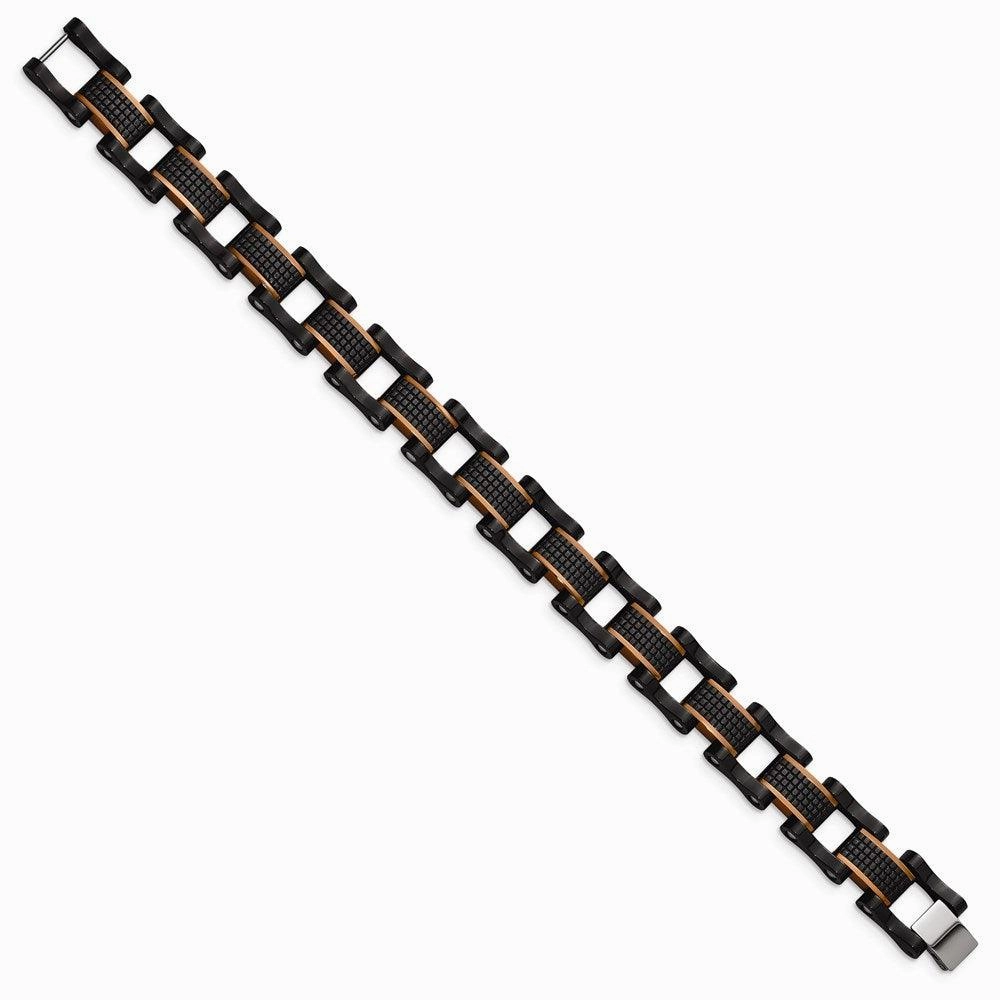 Stainless Steel Polished & Textured Black & Brown IP 8.25in Link Bracelet