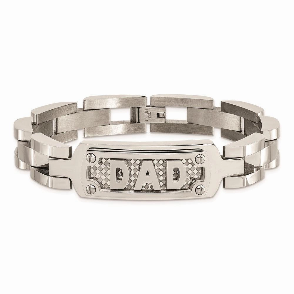 Stainless Steel Polished & Textured Dad Bracelet
