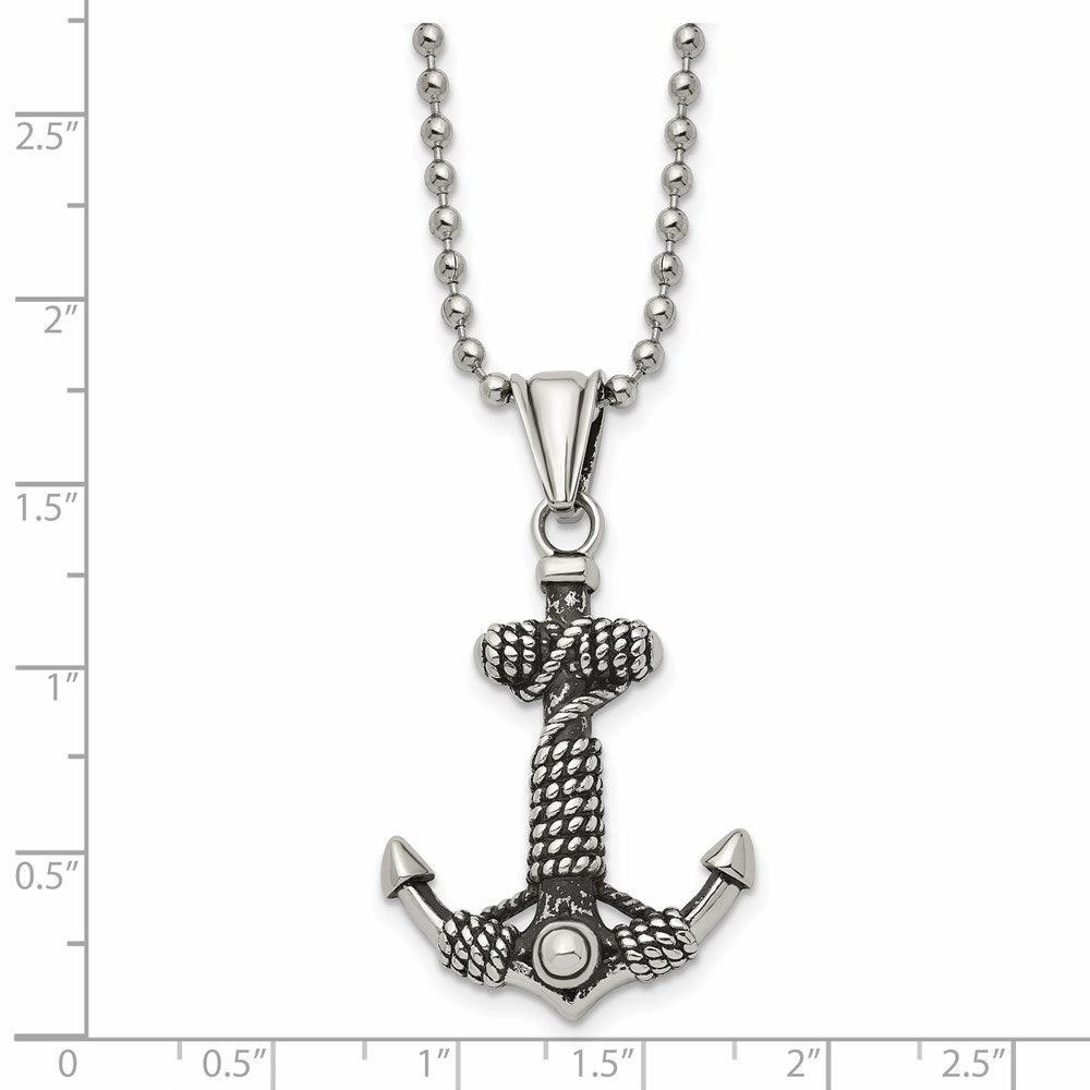 Stainless Steel Polished and Antiqued Anchor Necklace