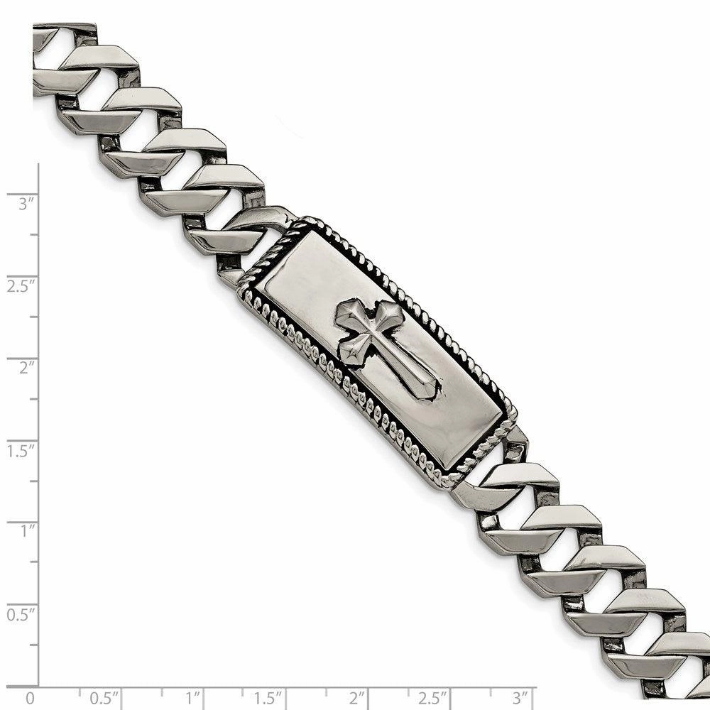 Stainless Steel Polished and Antiqued Cross Bracelet