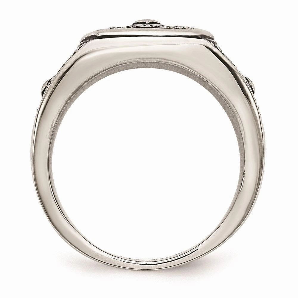 Stainless Steel Polished and Antiqued Cross Ring