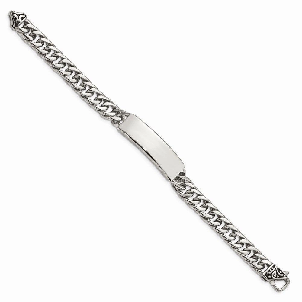 Stainless Steel Polished and Antiqued Curb ID Link Bracelet