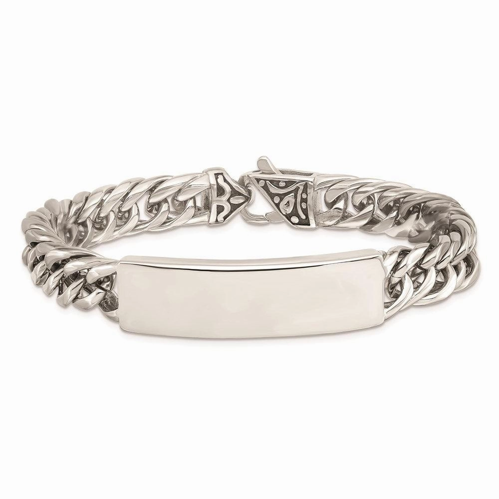 Stainless Steel Polished and Antiqued Curb ID Link Bracelet
