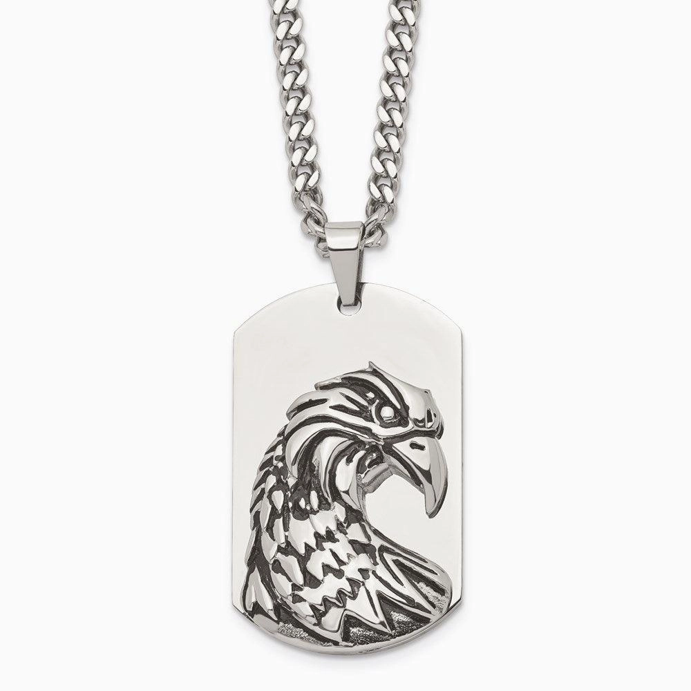 Stainless Steel Polished and Antiqued Eagle Necklace