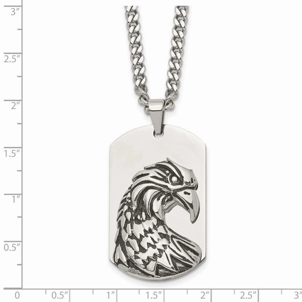 Stainless Steel Polished and Antiqued Eagle Necklace