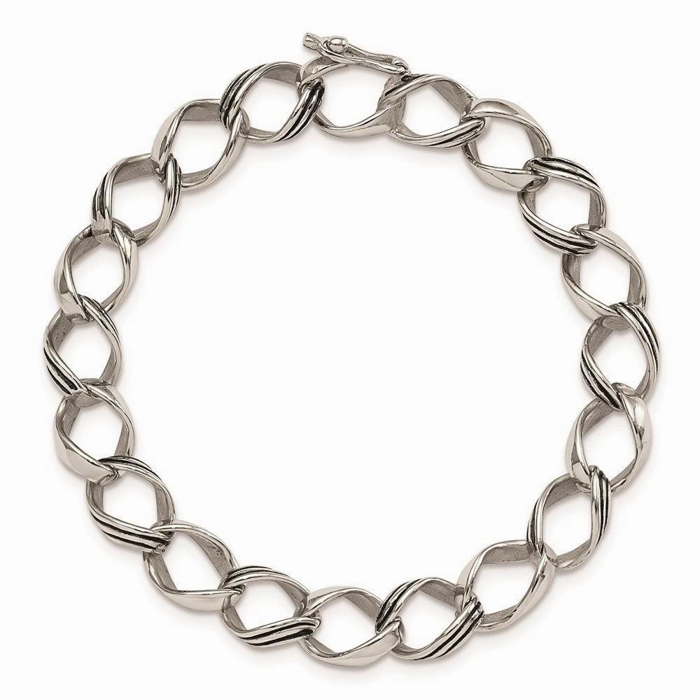 Stainless Steel Polished and Antiqued Fancy Link Bracelet