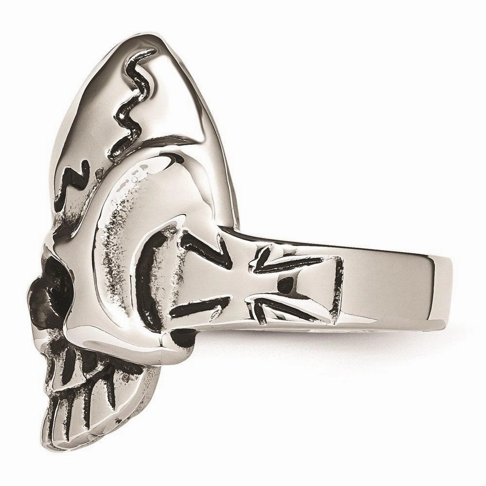 Stainless Steel Polished and Antiqued Skull Ring