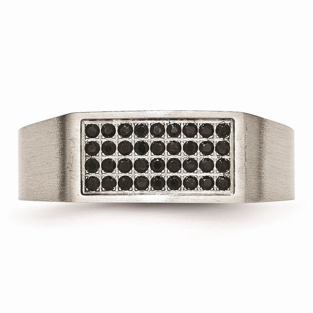 Stainless Steel Polished and Brushed Black CZ Ring