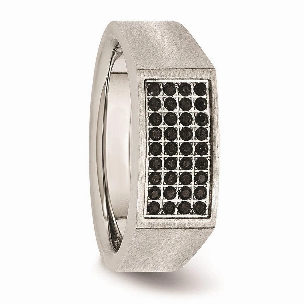 Stainless Steel Polished and Brushed Black CZ Ring