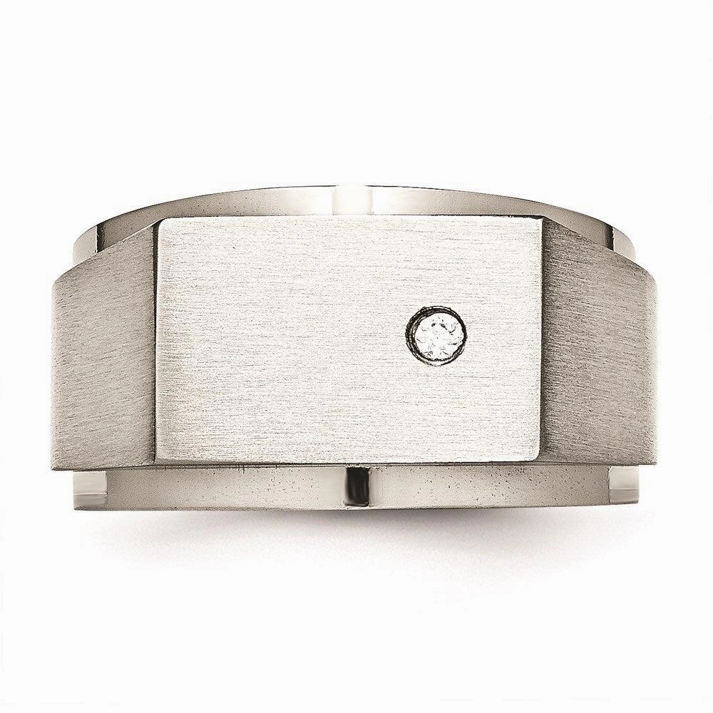 Stainless Steel Polished and Brushed CZ Signet Ring