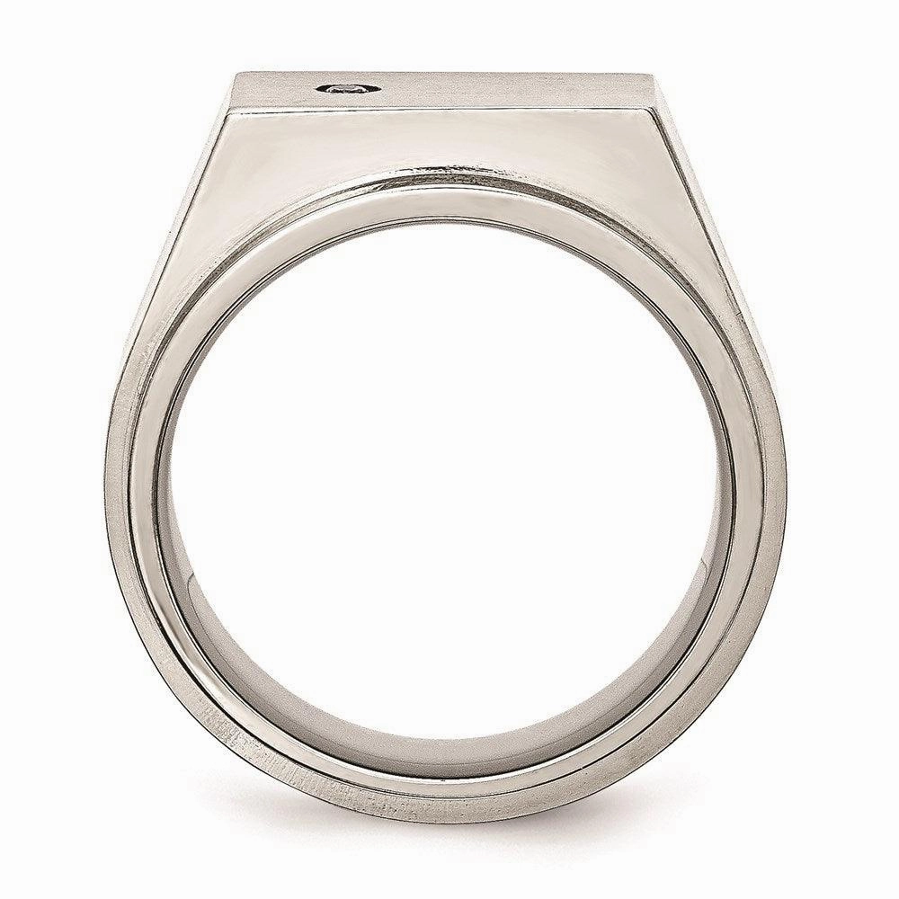 Stainless Steel Polished and Brushed CZ Signet Ring