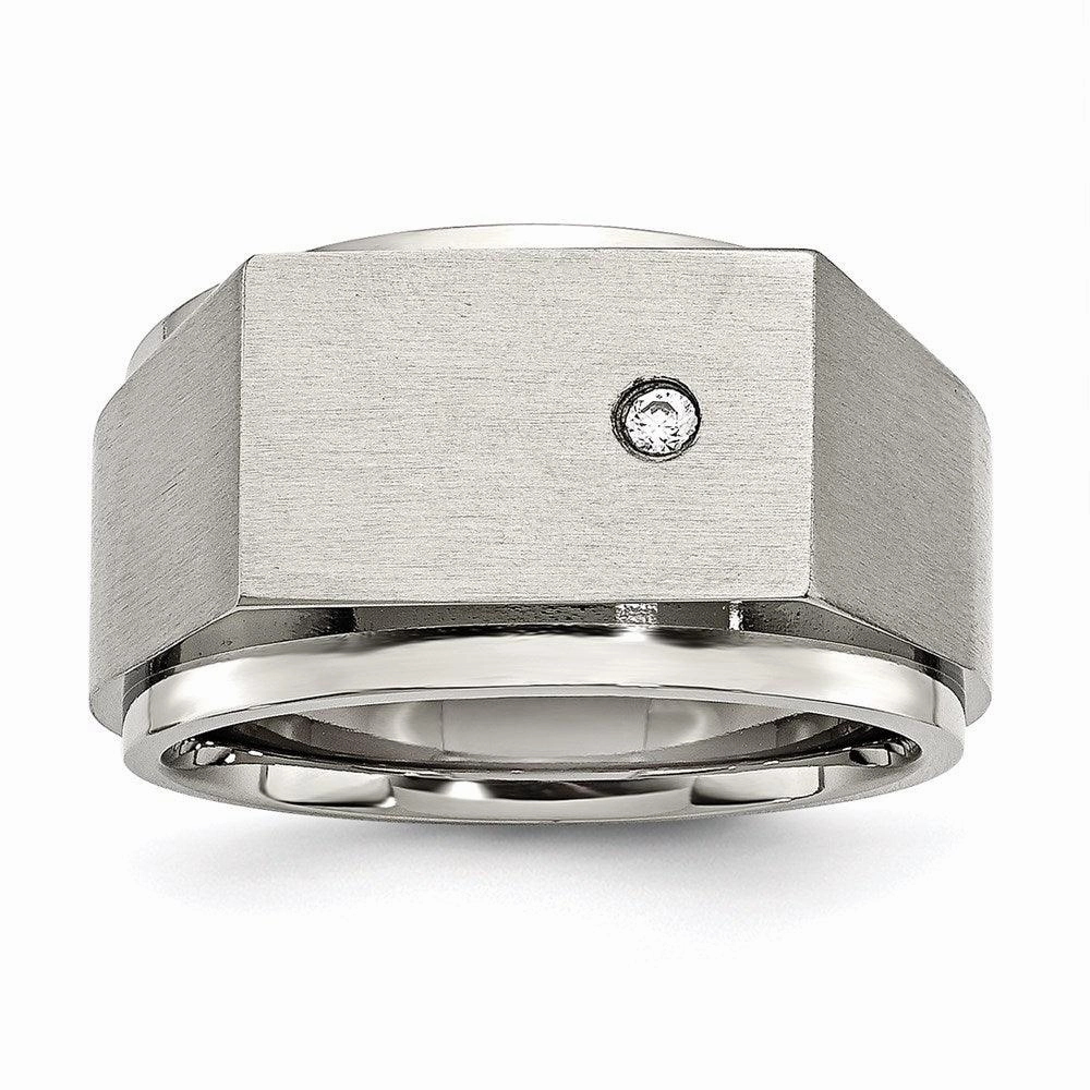 Stainless Steel Polished and Brushed CZ Signet Ring