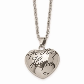 Stainless Steel Polished and Enameled Hope Heart Necklace