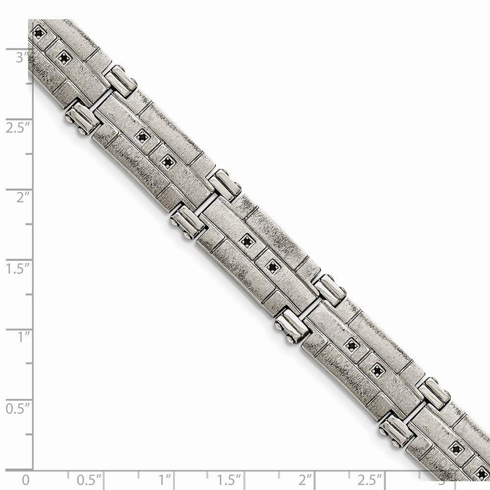 Stainless Steel Polished and Satin w/Black CZ Bracelet