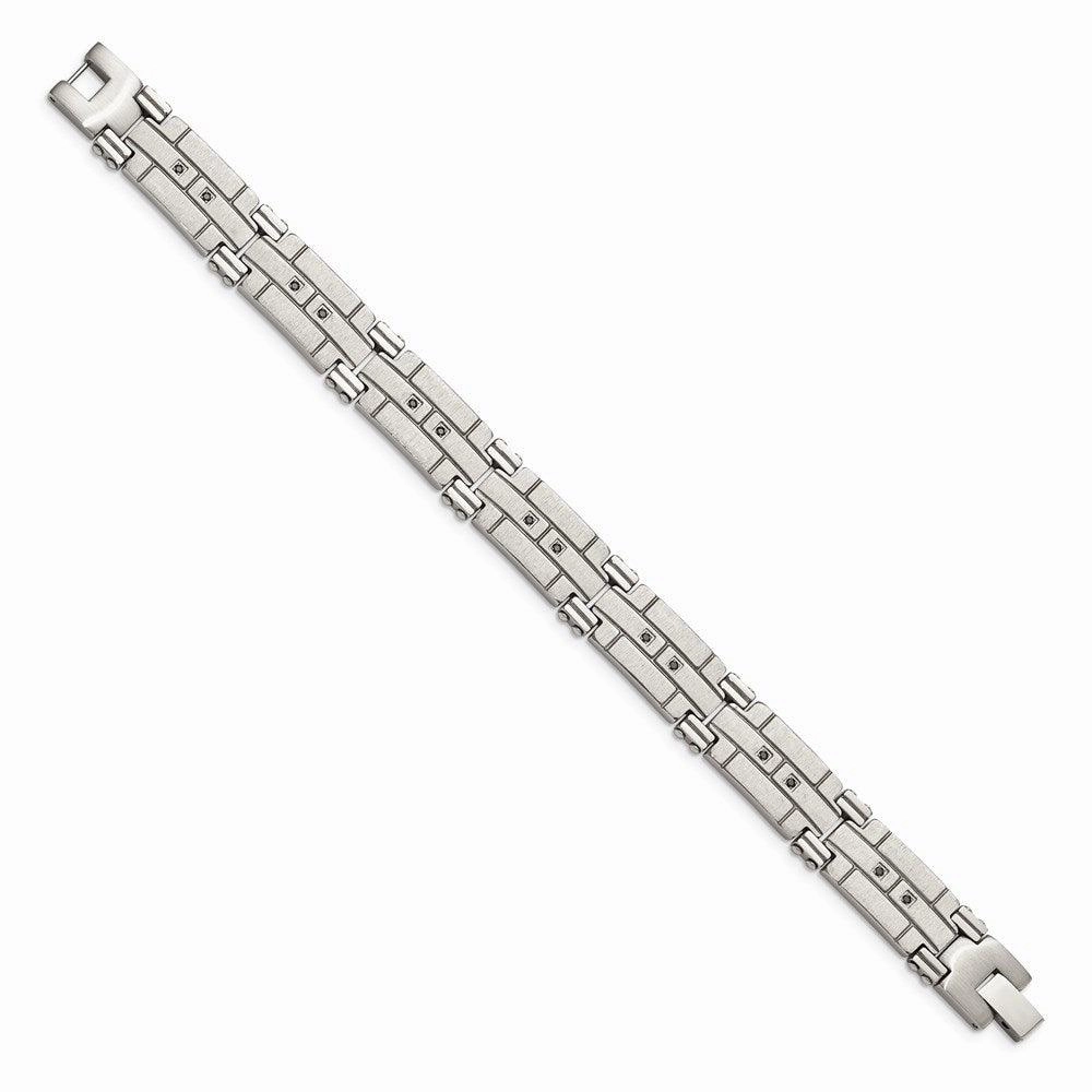 Stainless Steel Polished and Satin w/Black CZ Bracelet