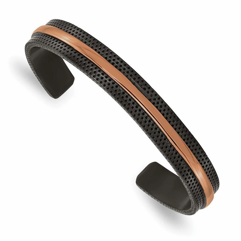 Stainless Steel Polished and Textured Black/Brown IP-plated 10mm Bangle