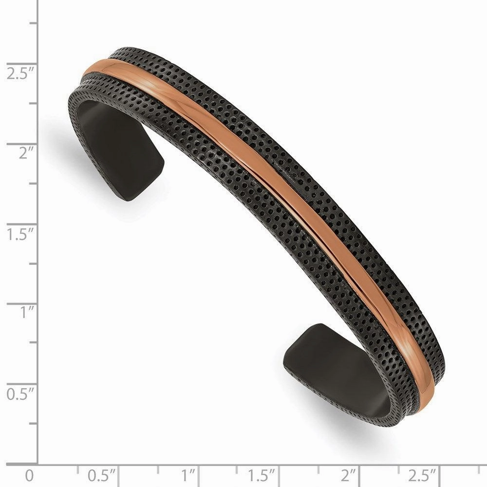 Stainless Steel Polished and Textured Black/Brown IP-plated 10mm Bangle