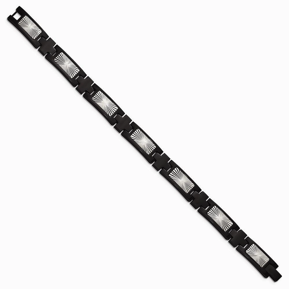 Stainless Steel Polished and Textured Black IP-plated 8.5in Link Bracelet