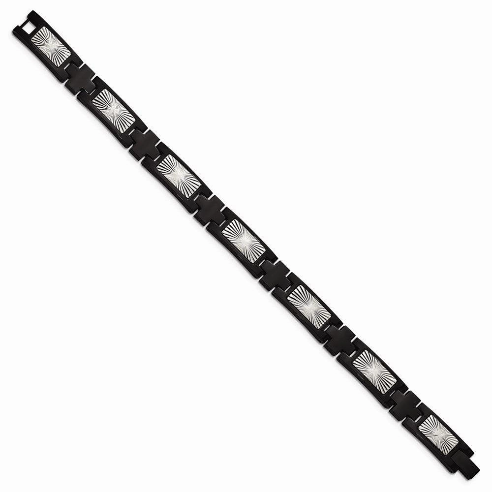 Stainless Steel Polished and Textured Black IP-plated 8.5in Link Bracelet