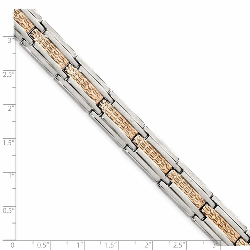 Stainless Steel Polished and Textured Rose Gold-plated 8.5 inch Bracelet