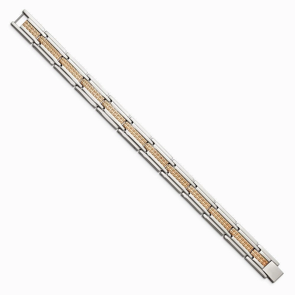 Stainless Steel Polished and Textured Rose Gold-plated 8.5 inch Bracelet