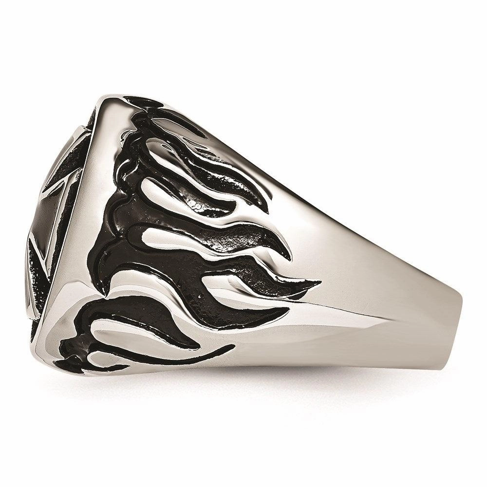 Stainless Steel Polished/Antiqued and Black IP-plated Ring