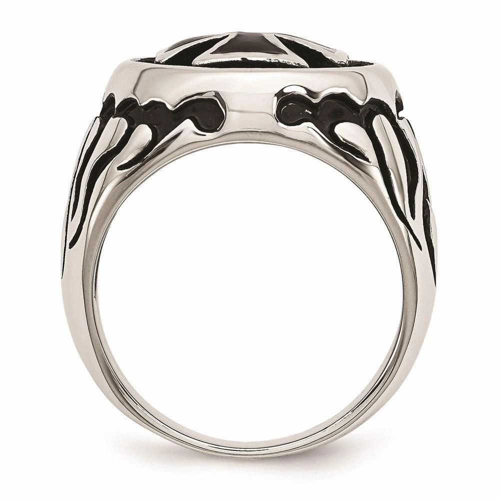 Stainless Steel Polished/Antiqued and Black IP-plated Ring