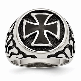 Stainless Steel Polished/Antiqued and Black IP-plated Ring