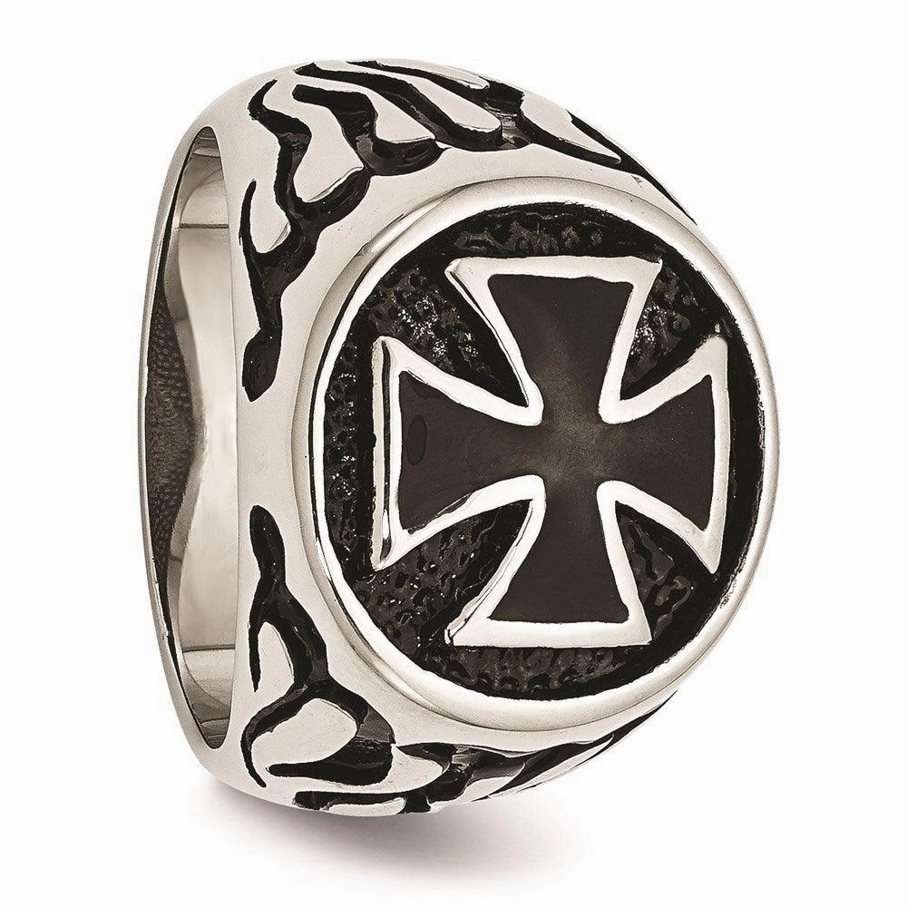 Stainless Steel Polished/Antiqued and Black IP-plated Ring