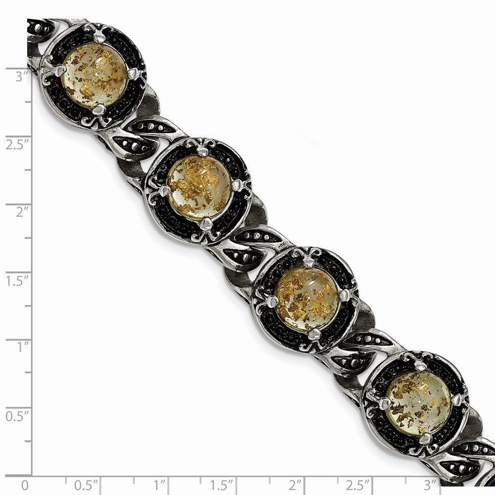 Stainless Steel Polished Antiqued Epoxy Resin w/Gold Tin Bracelet