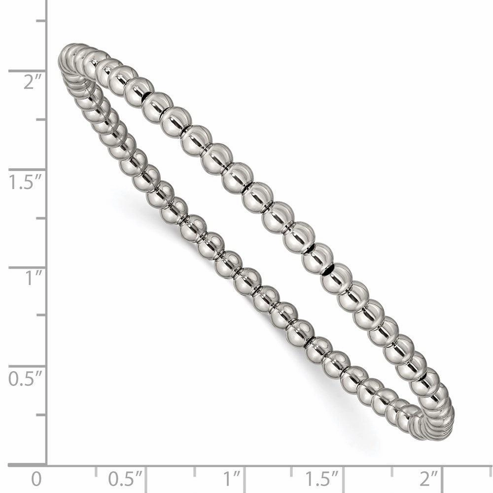 Stainless Steel Polished Beaded Stretch Bracelet