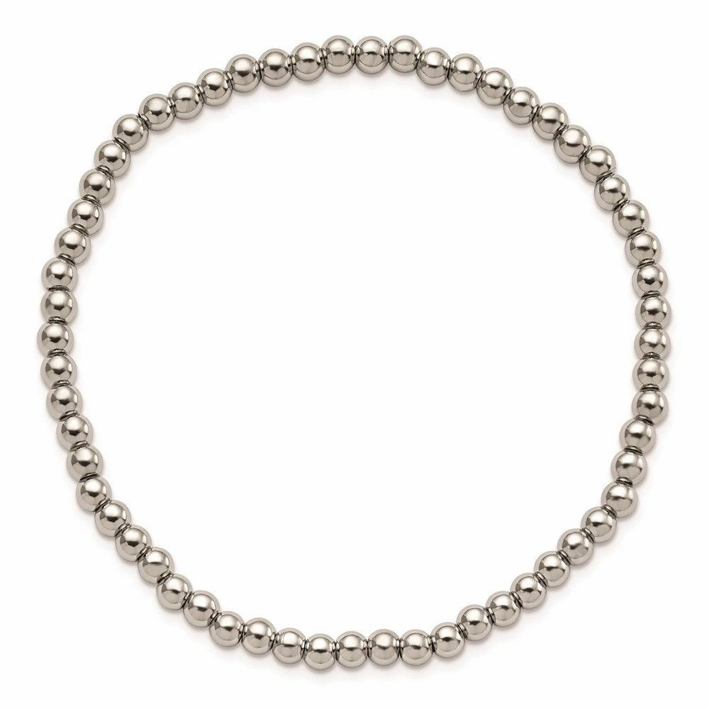 Stainless Steel Polished Beaded Stretch Bracelet