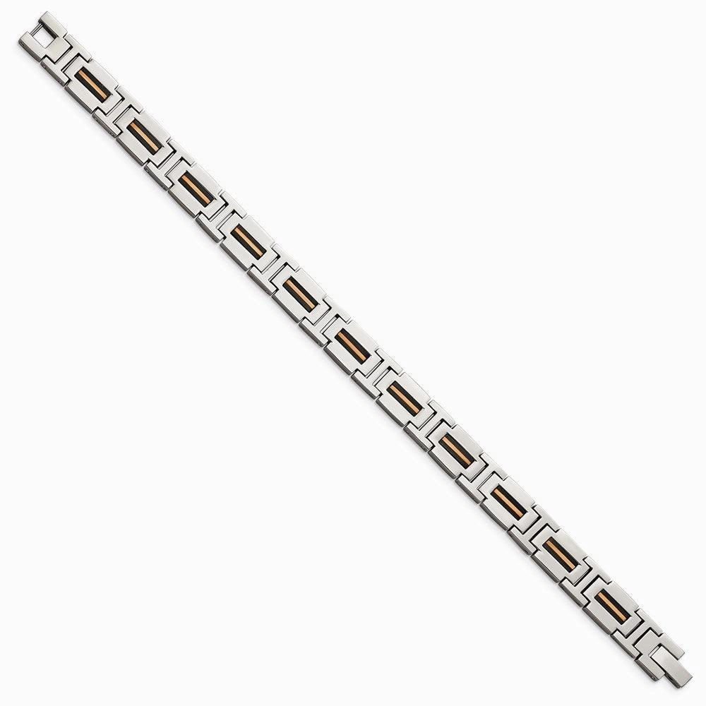 Stainless Steel Polished Black and Rose IP-plated 8.5in Link Bracelet