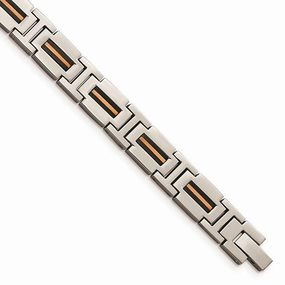 Stainless Steel Polished Black and Rose IP-plated 8.5in Link Bracelet
